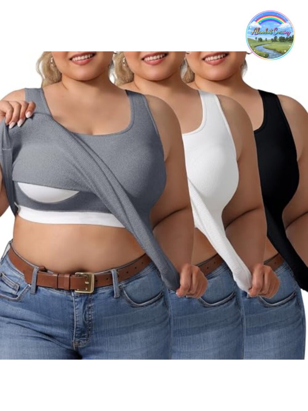 Plus Size U-Back Tank Top 3 Pack Built-in Bra